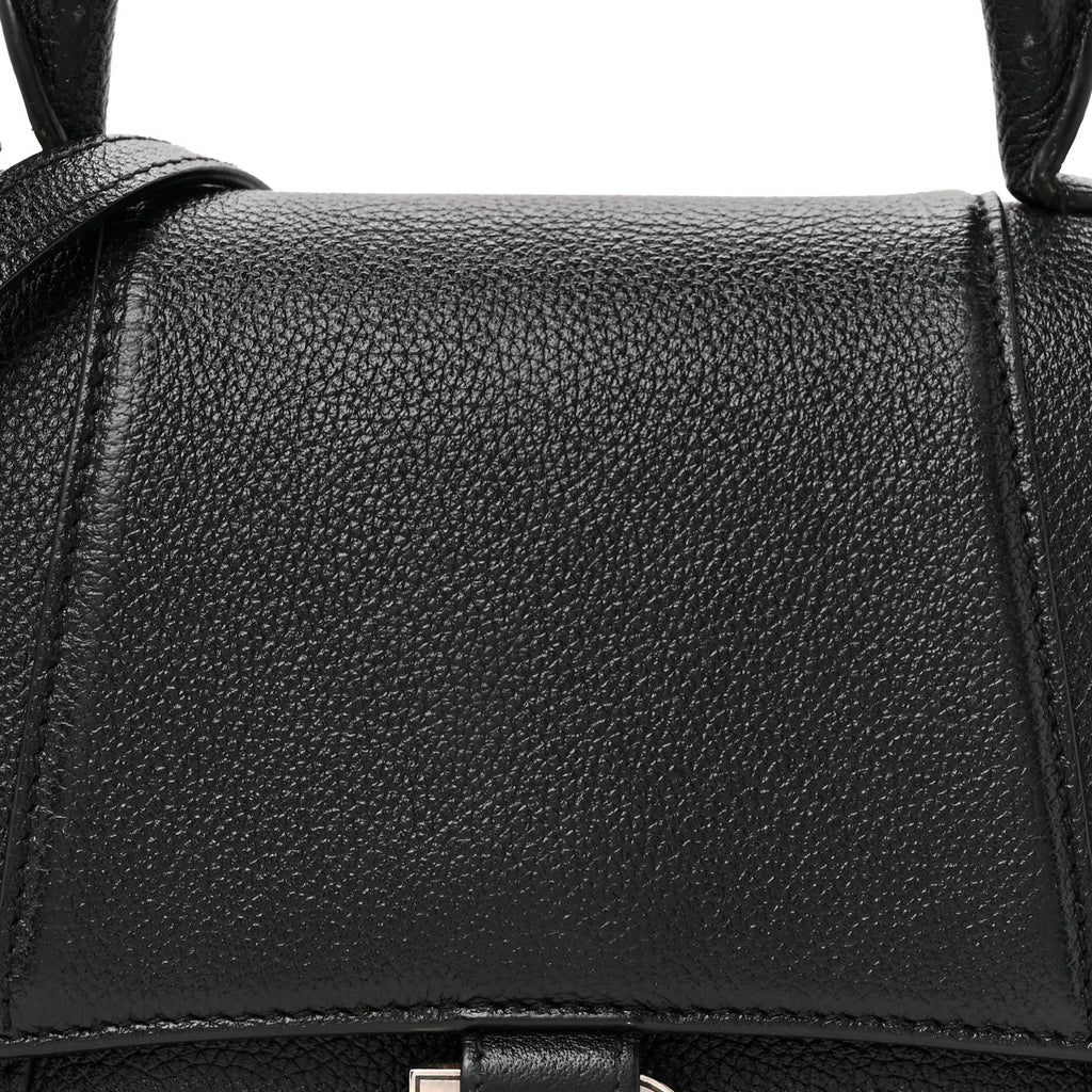 Grained Calfskin Small Hourglass Top Handle Bag Black