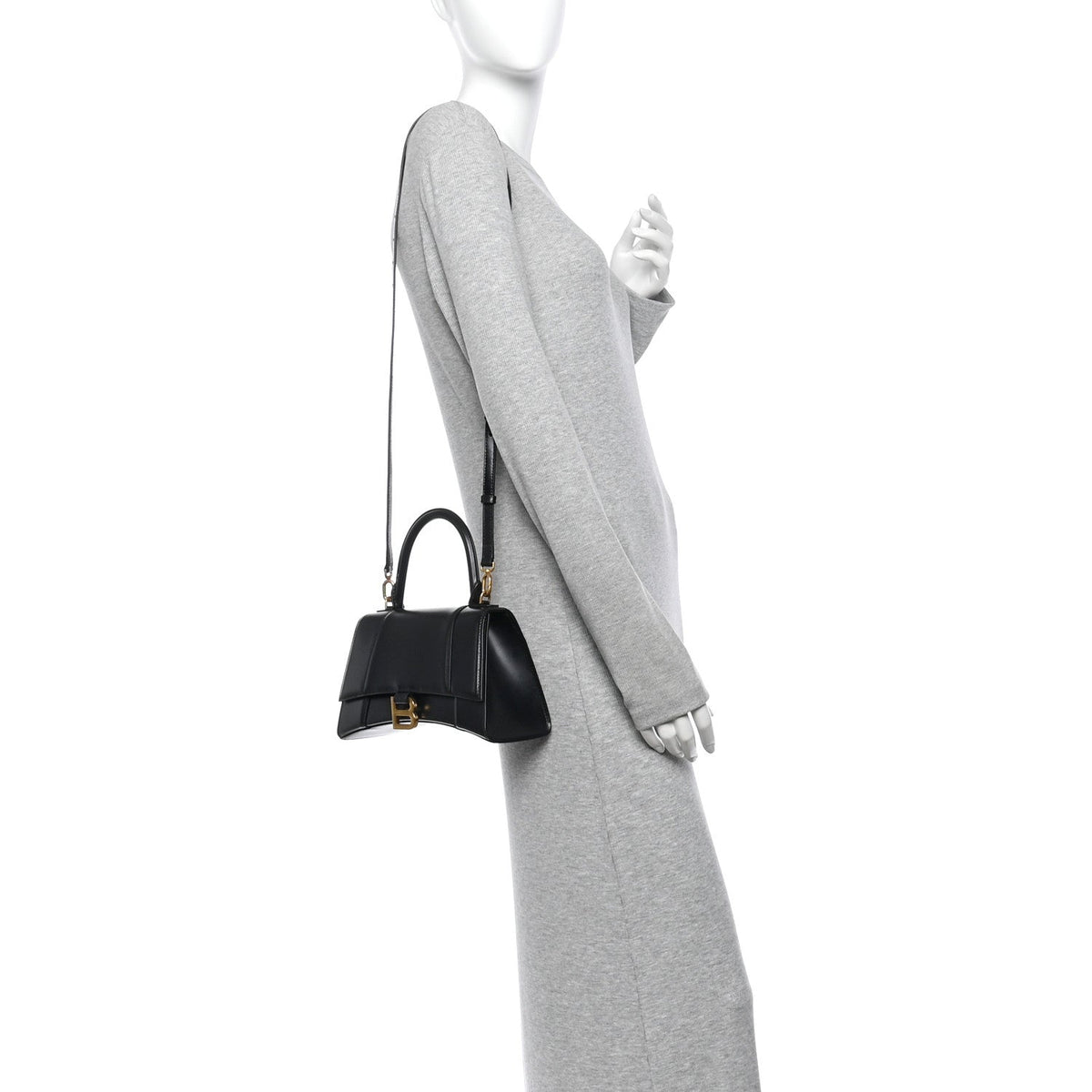 Shiny Box Calfskin Small Hourglass Top Handle Bag Black