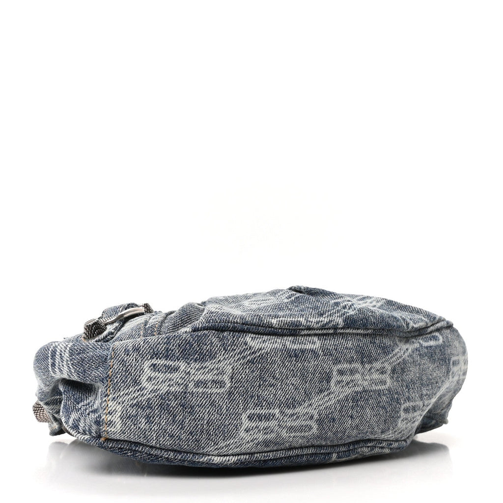 Bleached Denim BB Monogram Le Cagole Shoulder Bag XS Blue