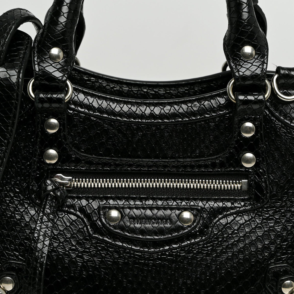Grained Calfskin Snake Effect Silver Hardware Neo Classic Mini City Black