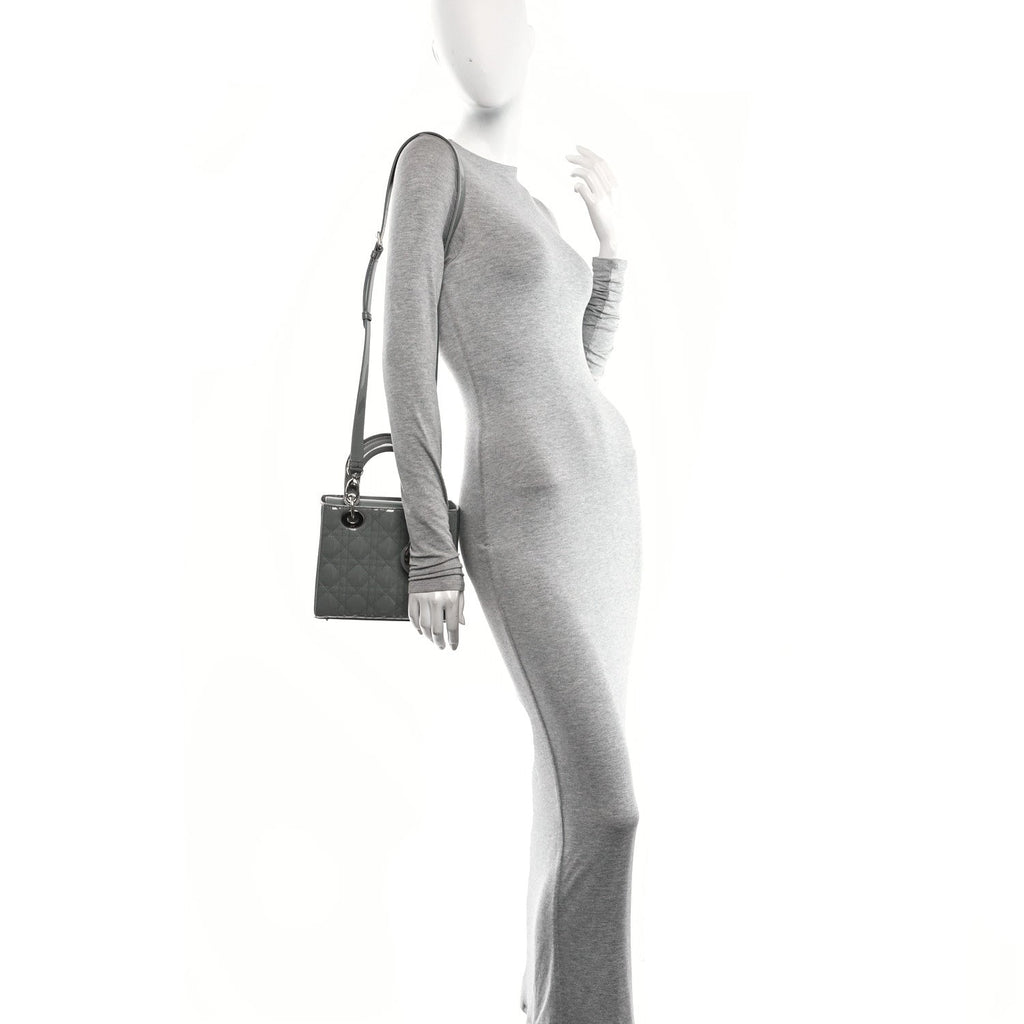 Patent Cannage Small Lady Dior Grey