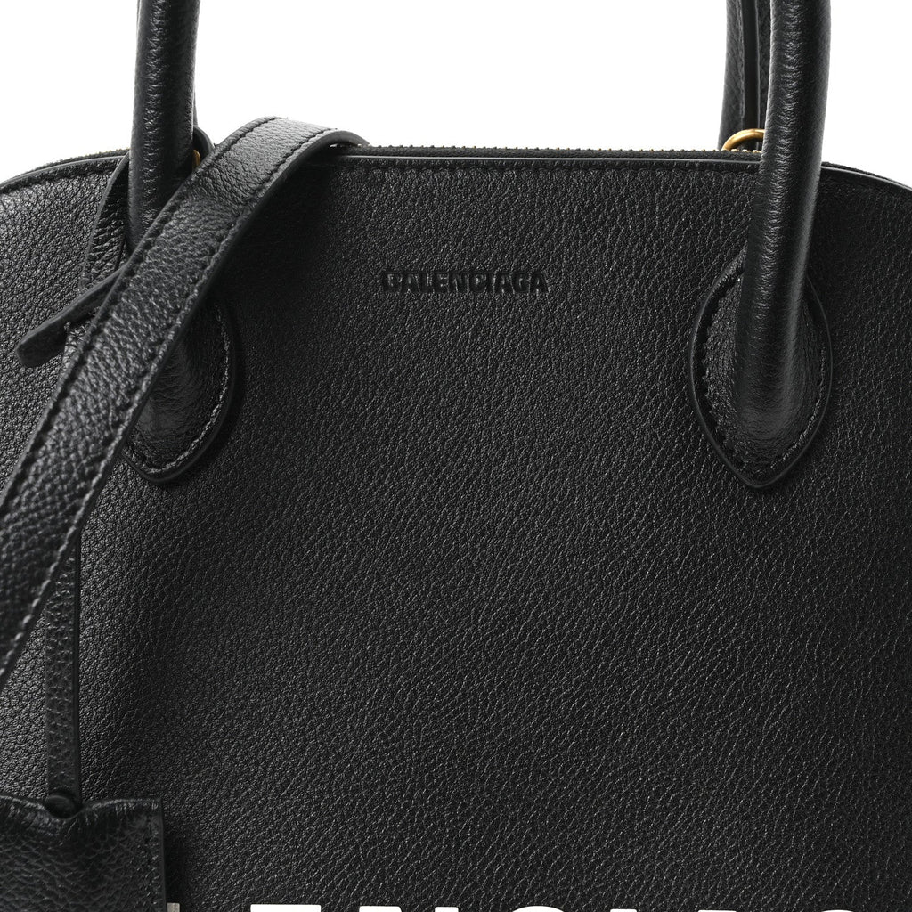 Grained Calfskin Logo S Ville Top Handle Bag Black White