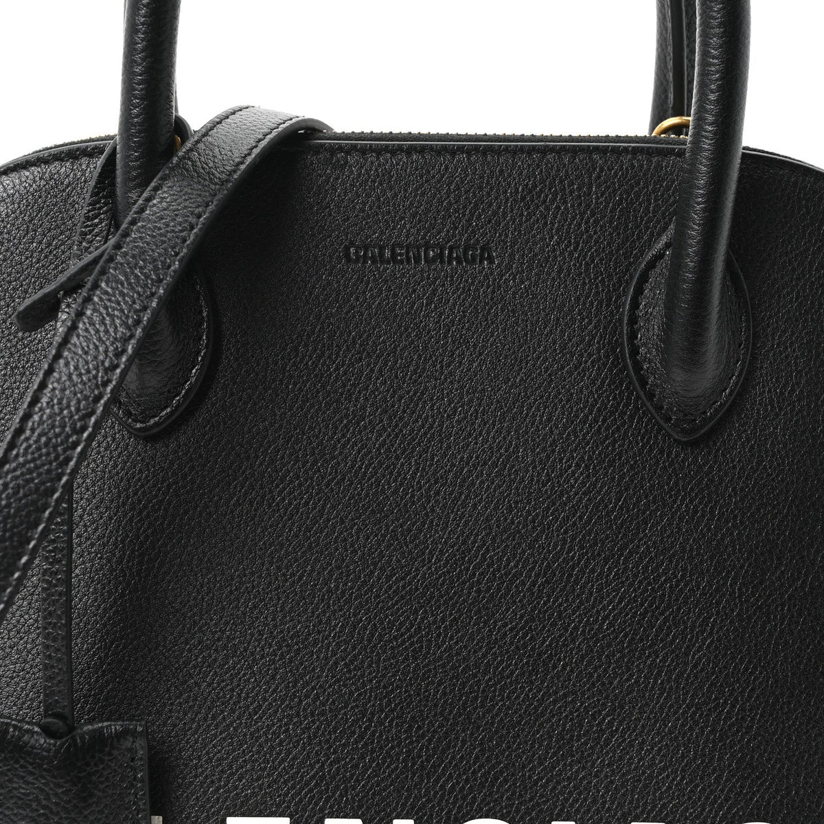 Grained Calfskin Logo S Ville Top Handle Bag Black White