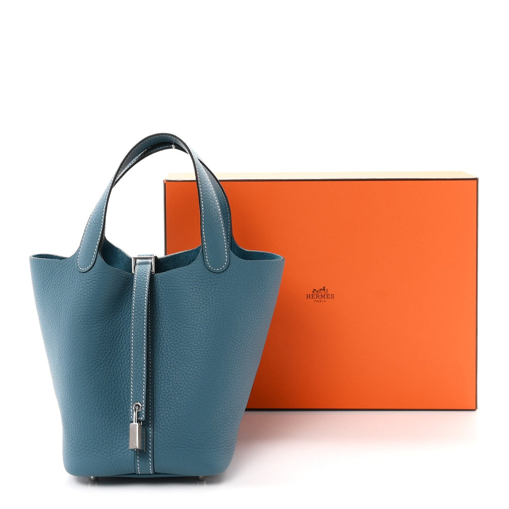 Taurillon Clemence Picotin Lock 18 PM New Blue Jean