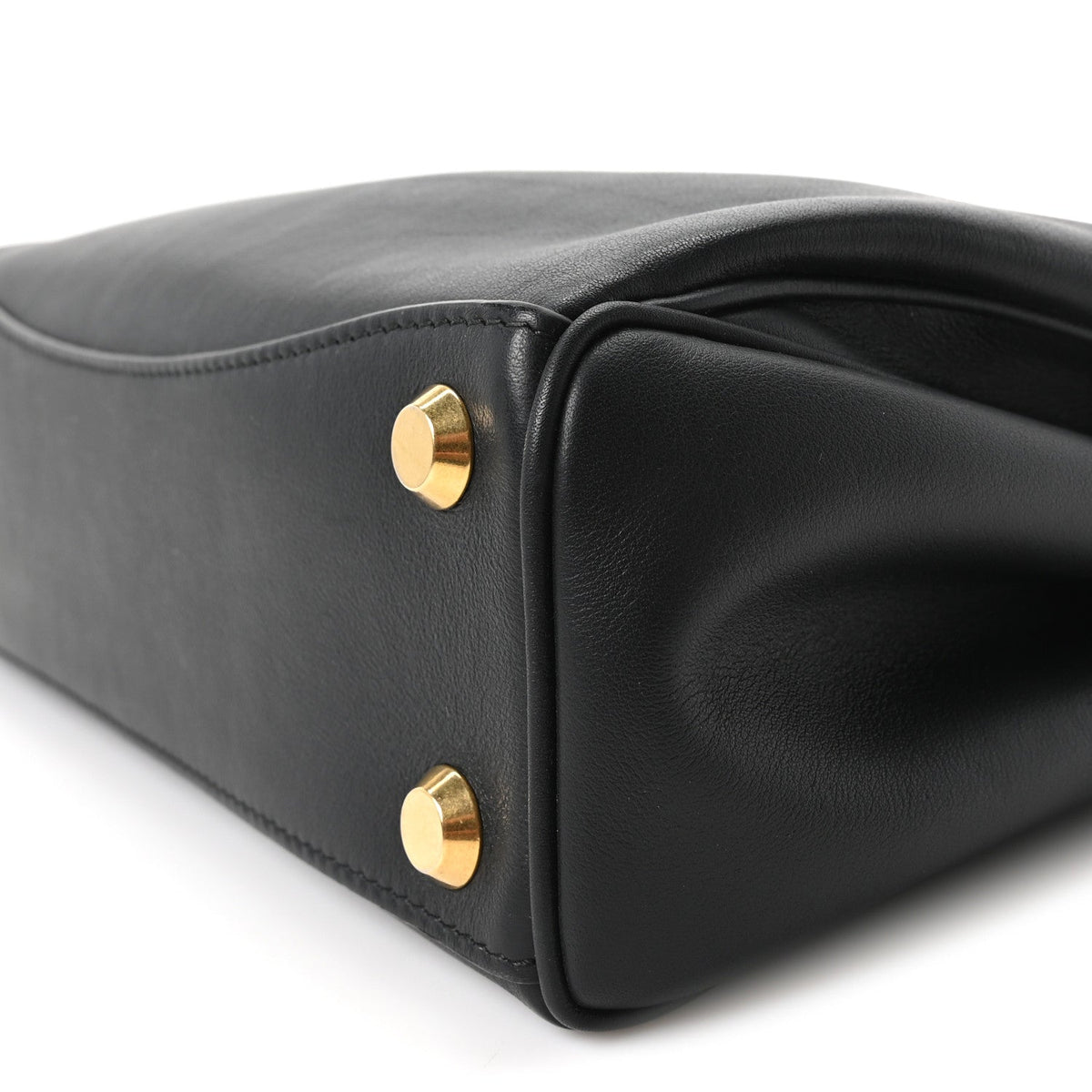 Natural Smooth Calfskin Small Rodeo Top Handle Handbag Black
