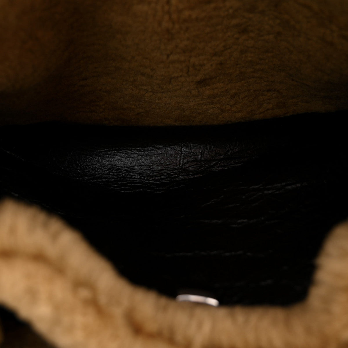 Crushed Calfskin Shearling Medium Rodeo Top Handle Handbag Brown Beige