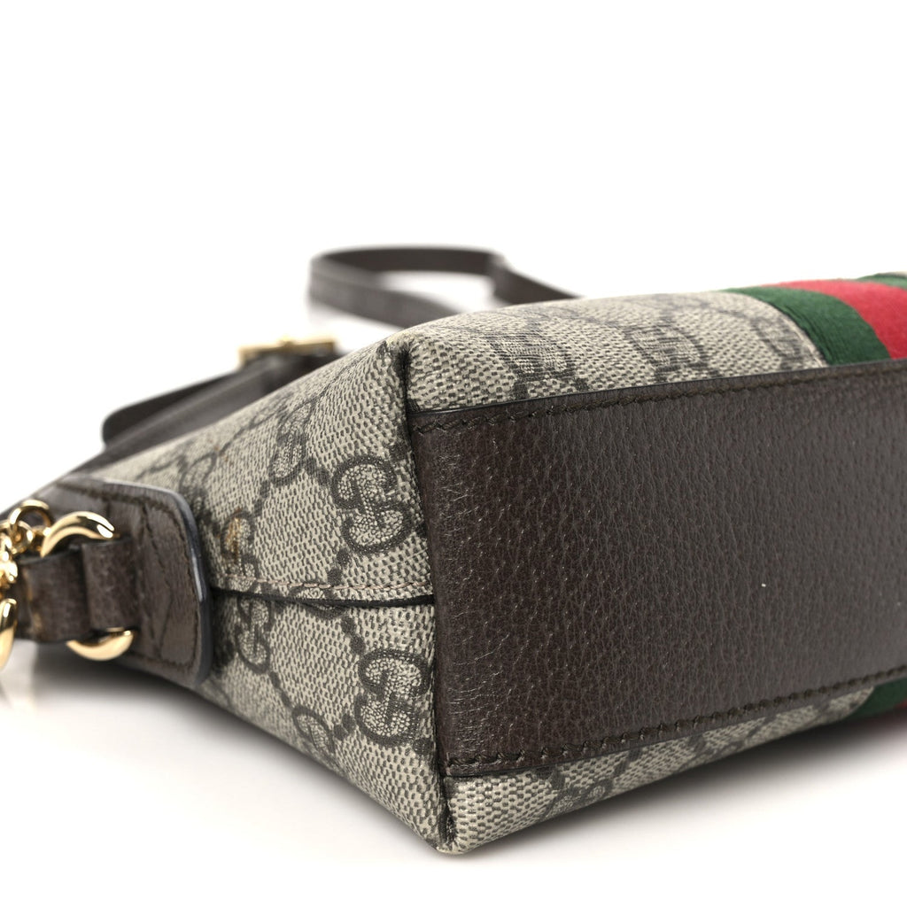 GG Supreme Monogram Textured Dollar Calfskin Web Small Ophidia Dome Shoulder Bag Beige Ebony New Acero