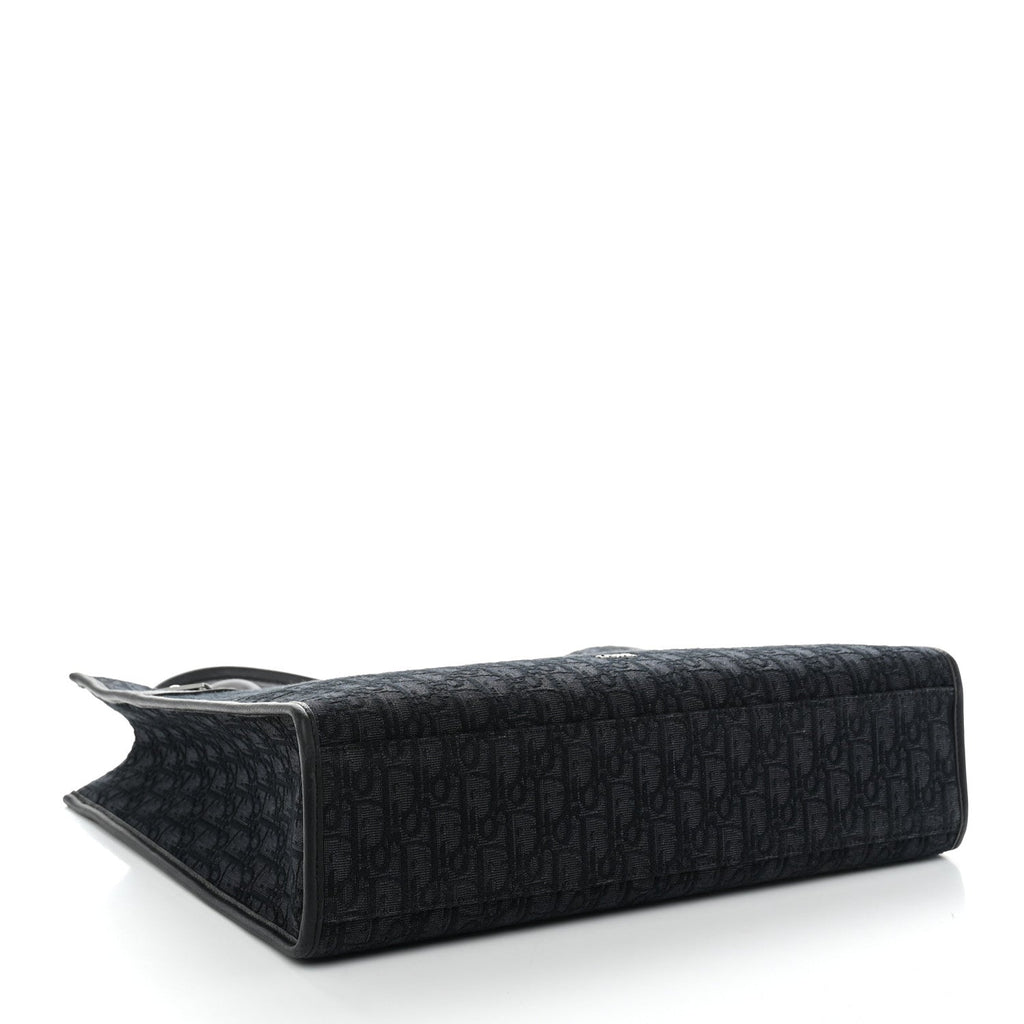 Grained Calfskin Oblique Jacquard Safari Tote  Black