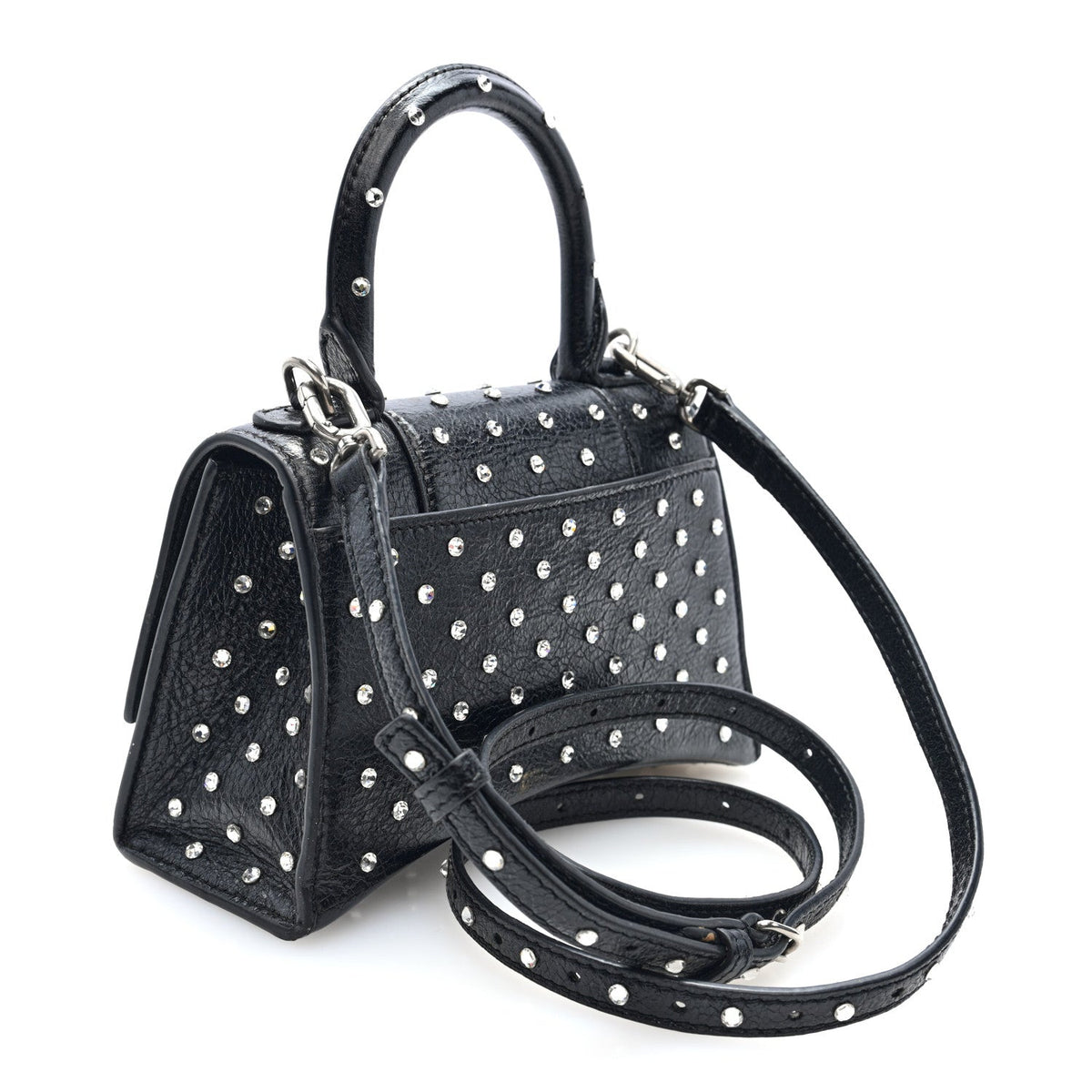 Strass Suede Hourglass Top Handle Bag XS Black Jet