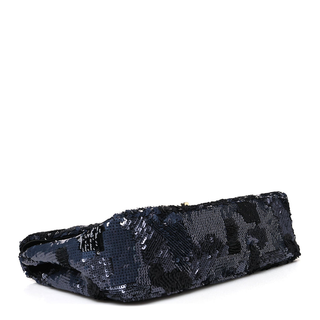 Sequin Quilted Medium Single Flap Black