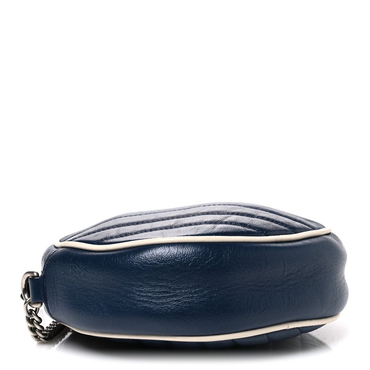 Azalea Calfskin Matelasse Diagonal Mini Torchon GG Marmont Round Shoulder Bag Blue Agata Mystic White