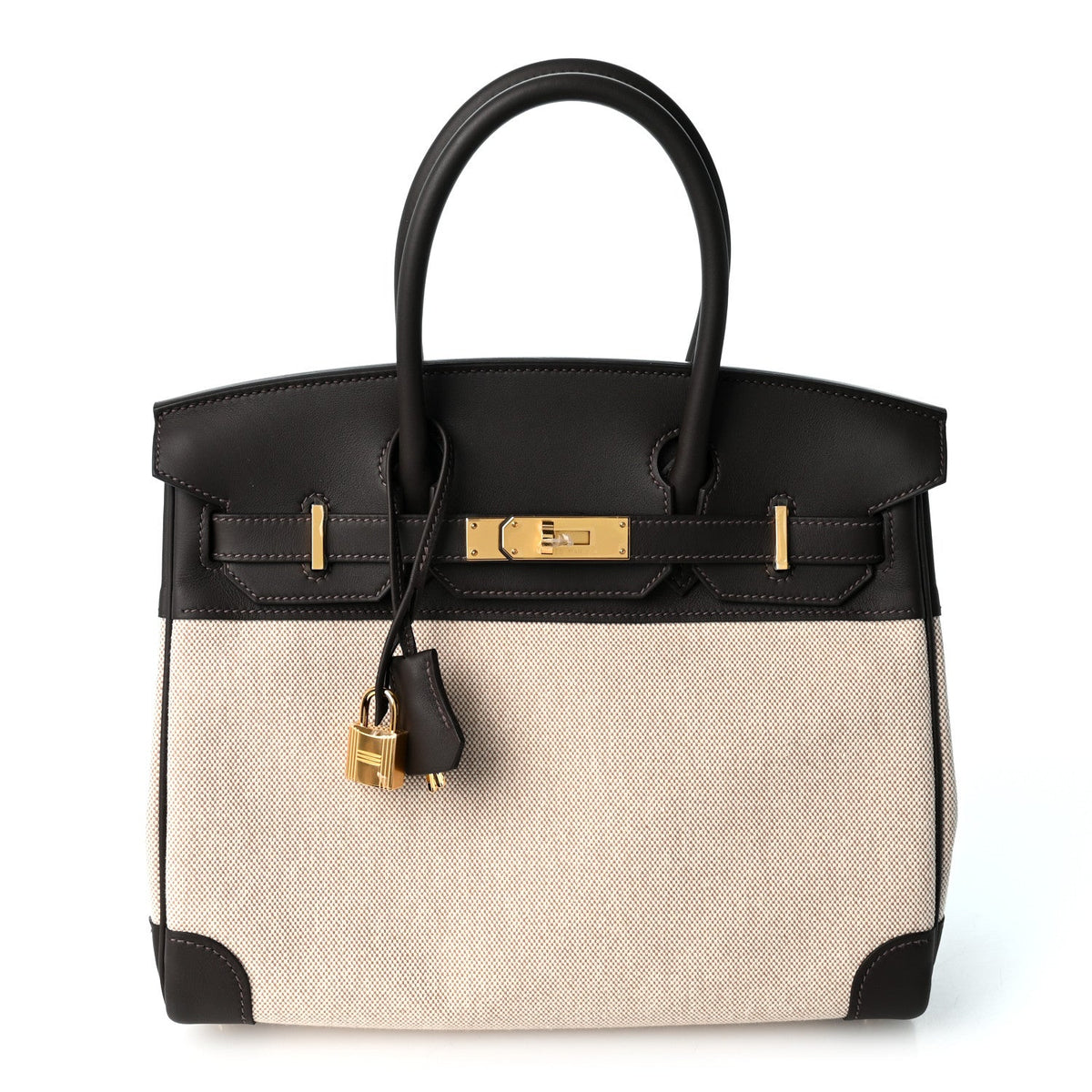 Toile H Swift Birkin 30  Ecru Bai Brun