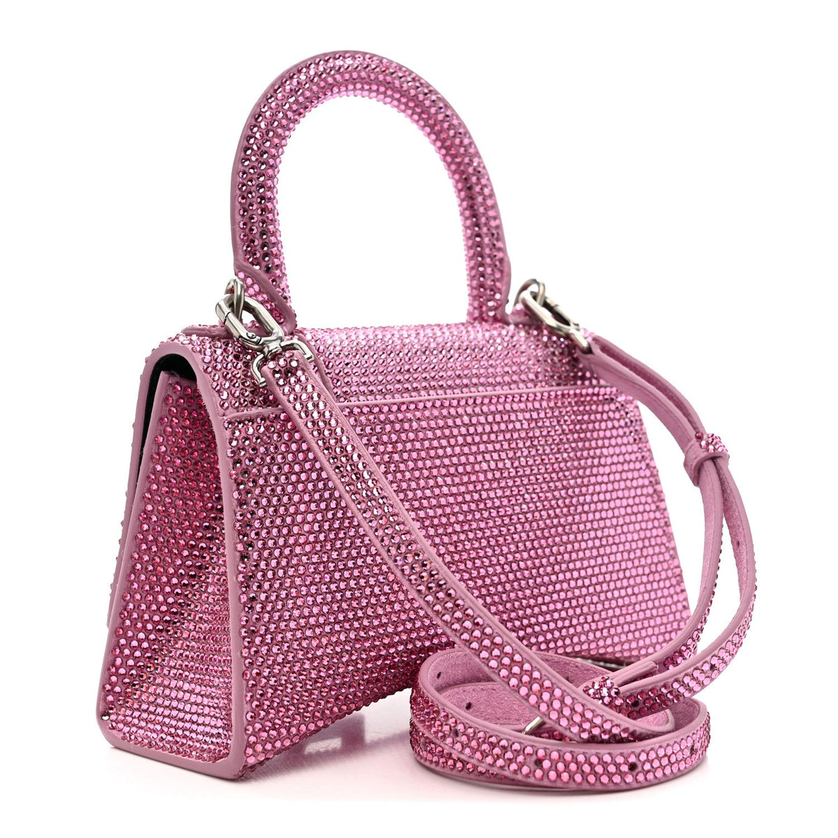 Strass Suede Hourglass Top Handle Bag XS Pink