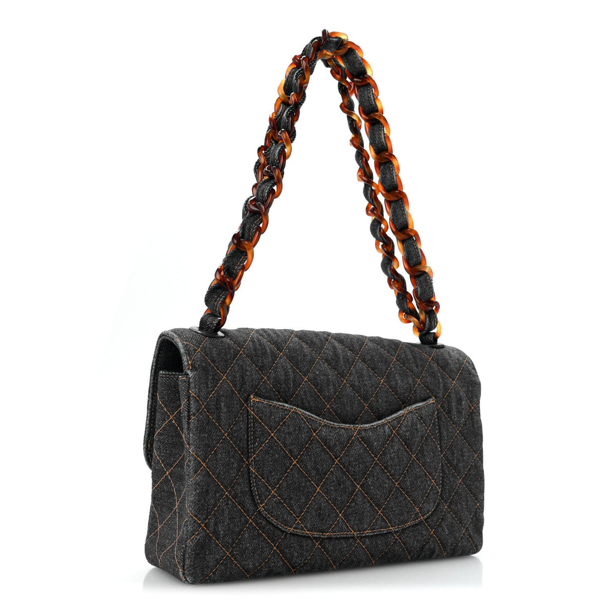 Denim Quilted Tortoise Single Flap Blue