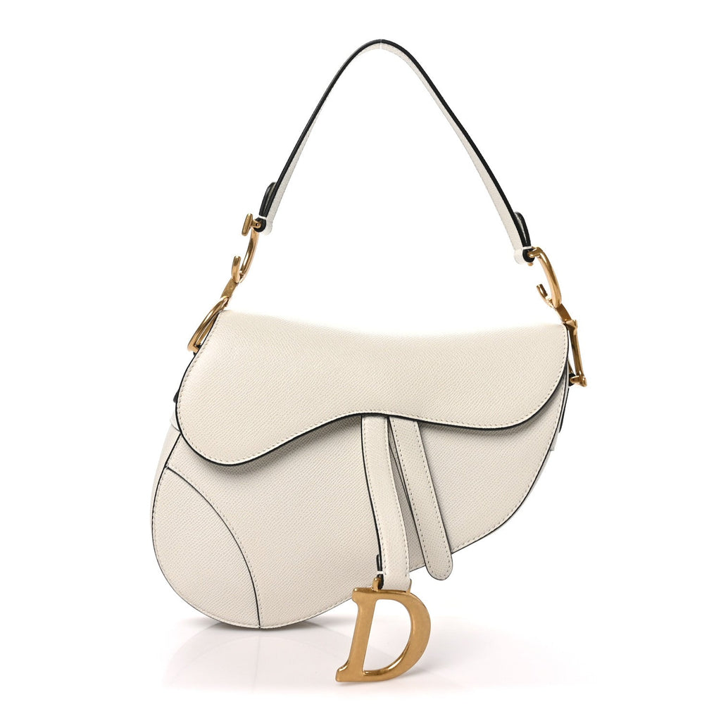Grained Calfskin Saddle Bag White