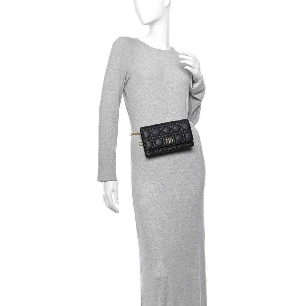 Supple Calfskin Caro Pouch with Chain Black