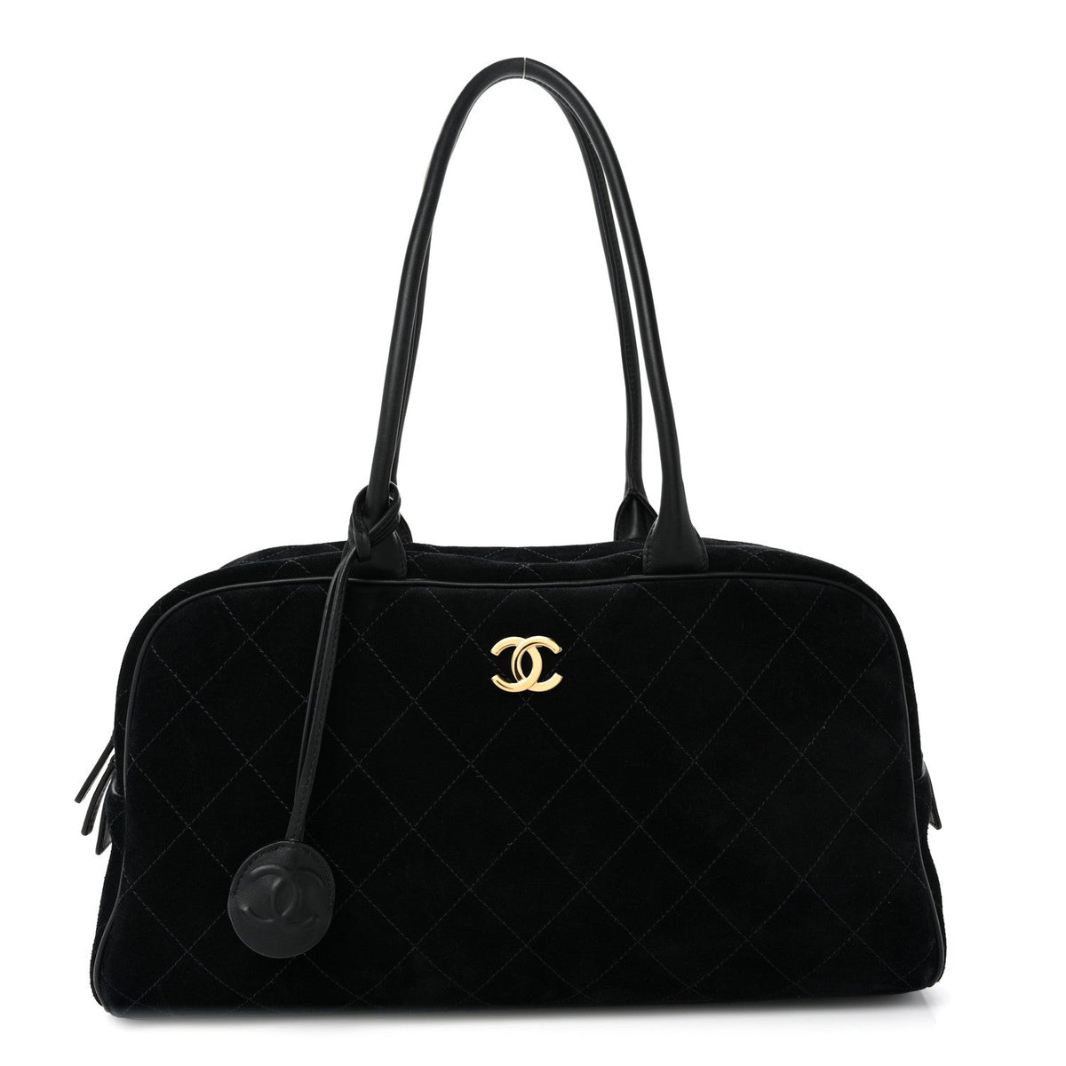 Suede Calfskin Large Perfect Bowling Bag Black