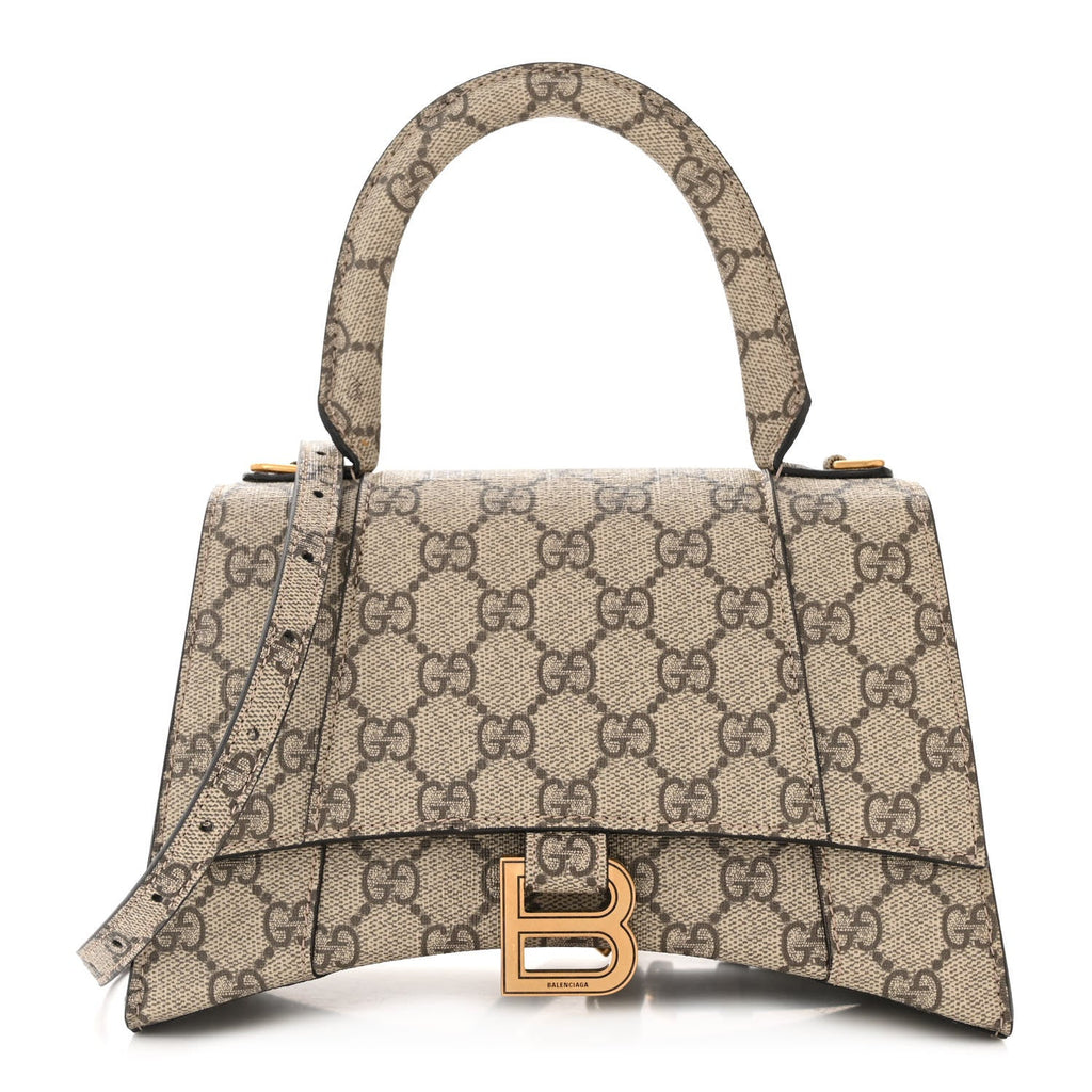 X GUCCI GG Supreme Monogram Small Hourglass Top Handle Bag Beige Ebony