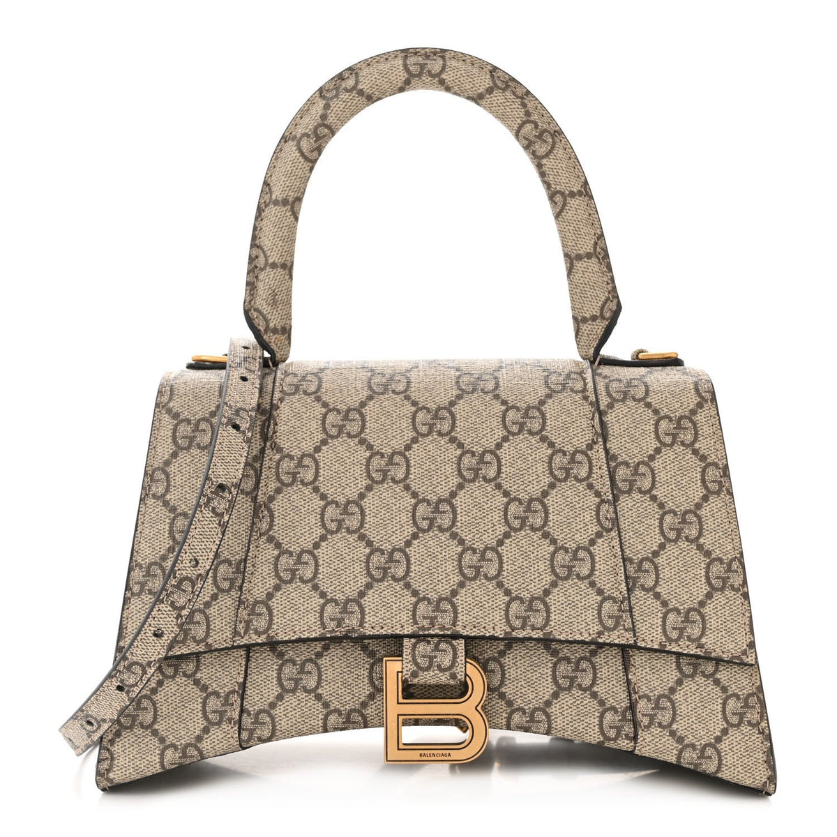 X GUCCI GG Supreme Monogram Small Hourglass Top Handle Bag Beige Ebony