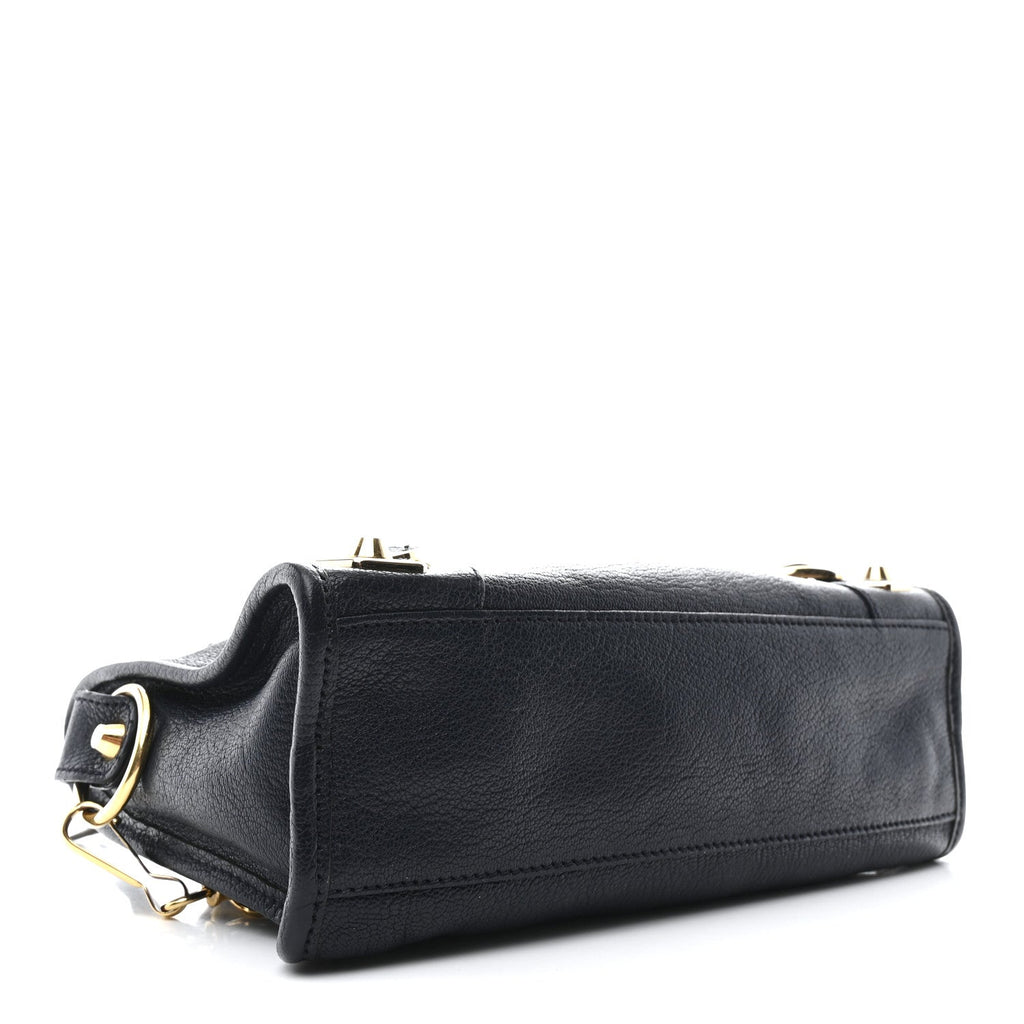 Chevre Gold Metallic Edge Hardware Mini City  Bleu Nuit Dark Sea