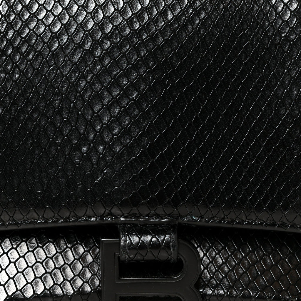 Matte Calfskin Snake Embossed Tonal B Small Hourglass Top Handle Bag Black