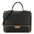 Used Calfskin Money Top Handle Handbag Black