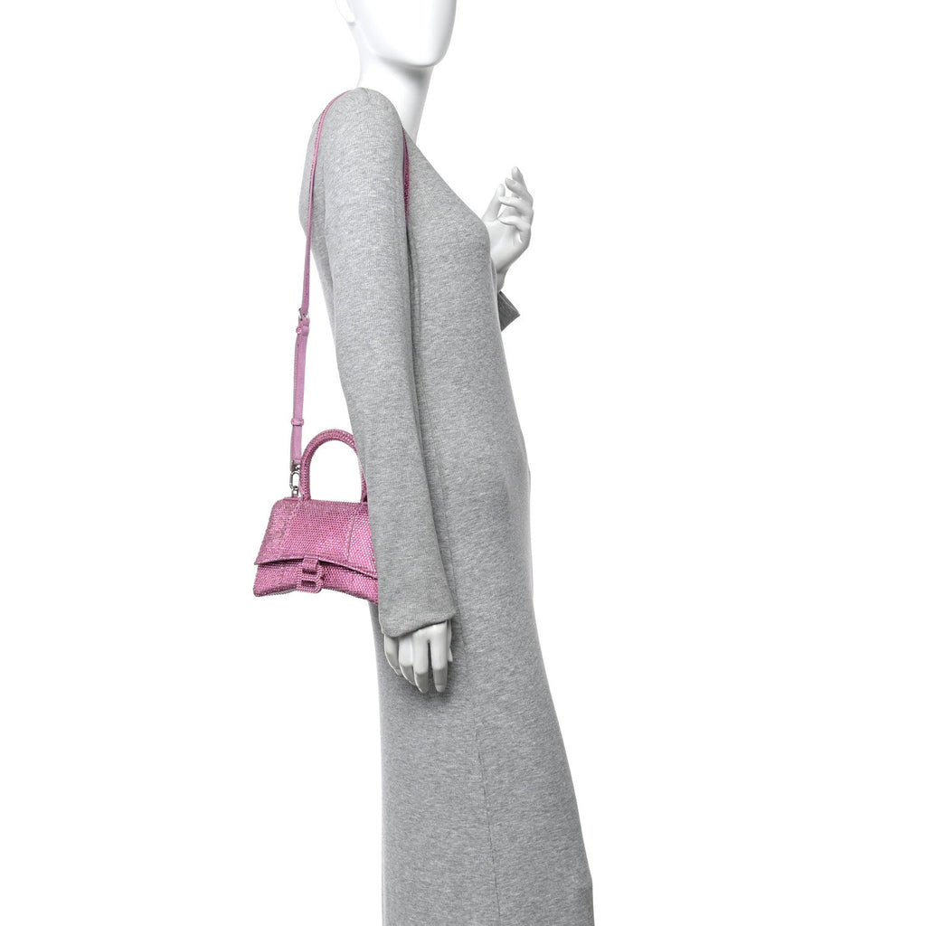 Strass Suede Hourglass Top Handle Bag XS Pink