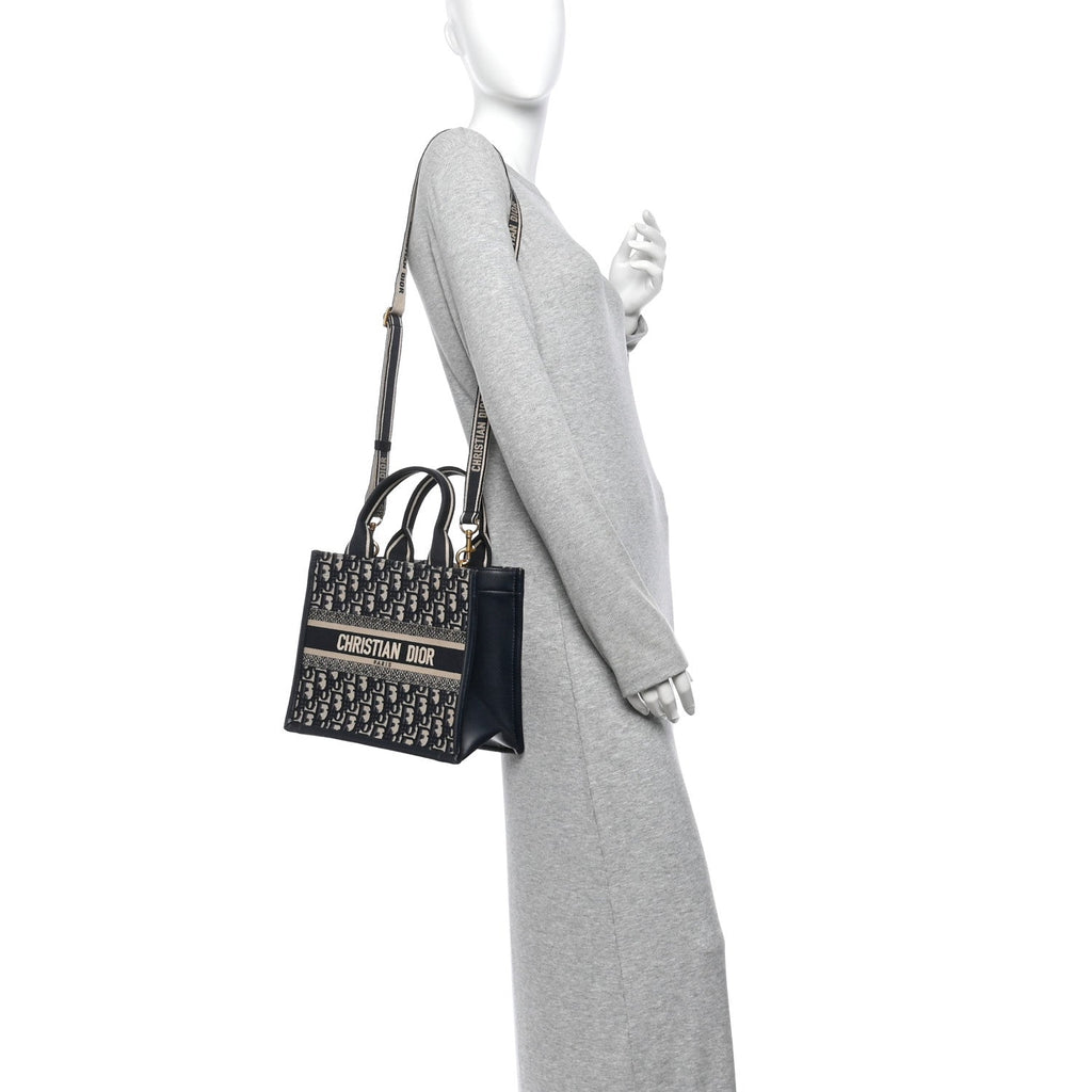 Oblique Calfskin Small Book Tote With Strap Blue Multicolor