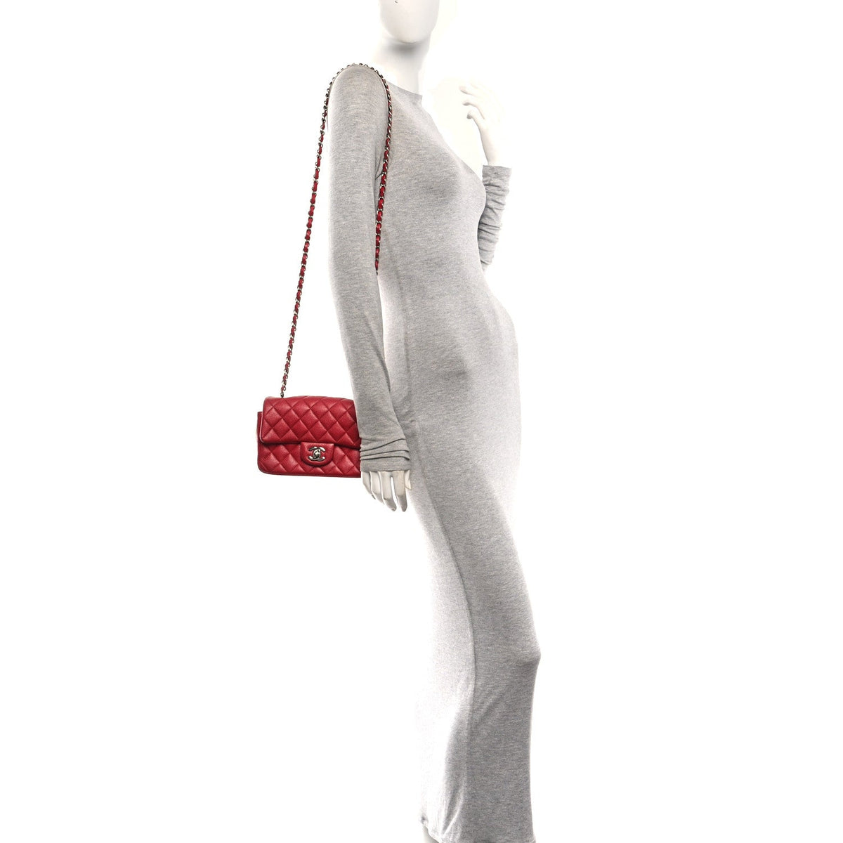 Caviar Quilted Mini Rectangular Flap Red