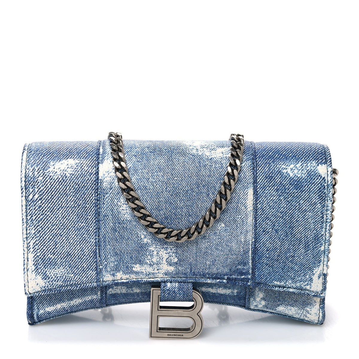 Nappa Denim Printed Hourglass Chain Bag Denim Blue