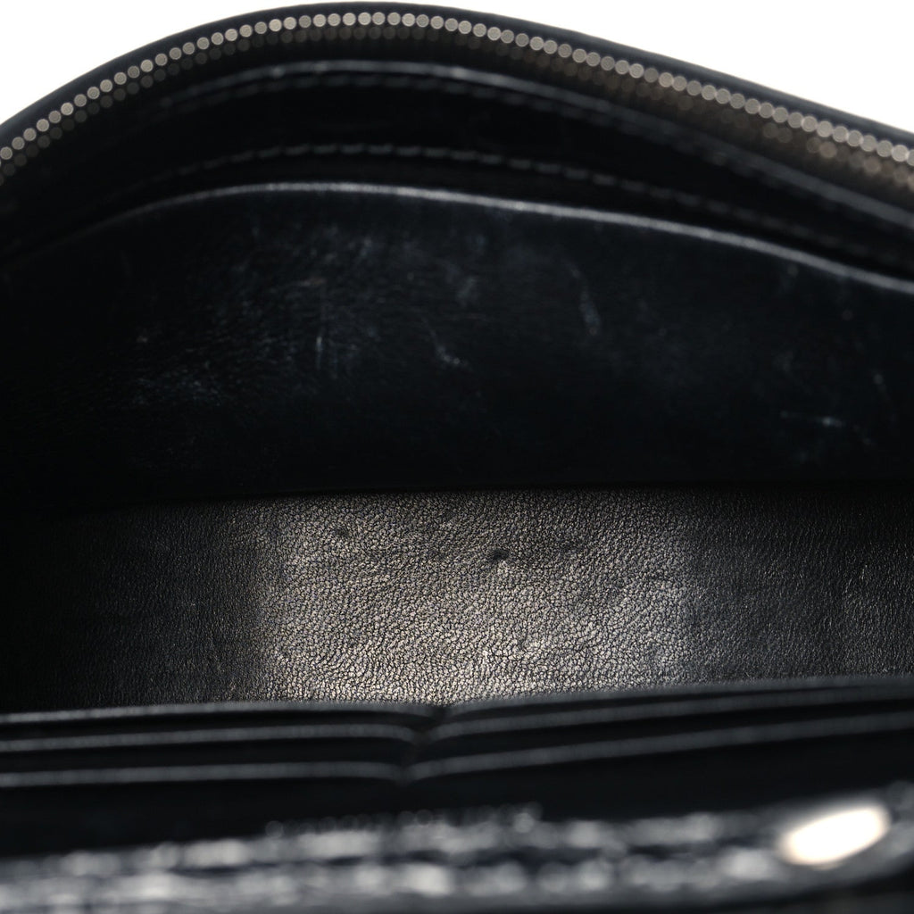 Shiny Calfskin Monochrome Crocodile Embossed Hourglass Chain Bag Black