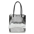 Crackled Mirror Calfskin Logo North South Shopper Tote XXS Silver