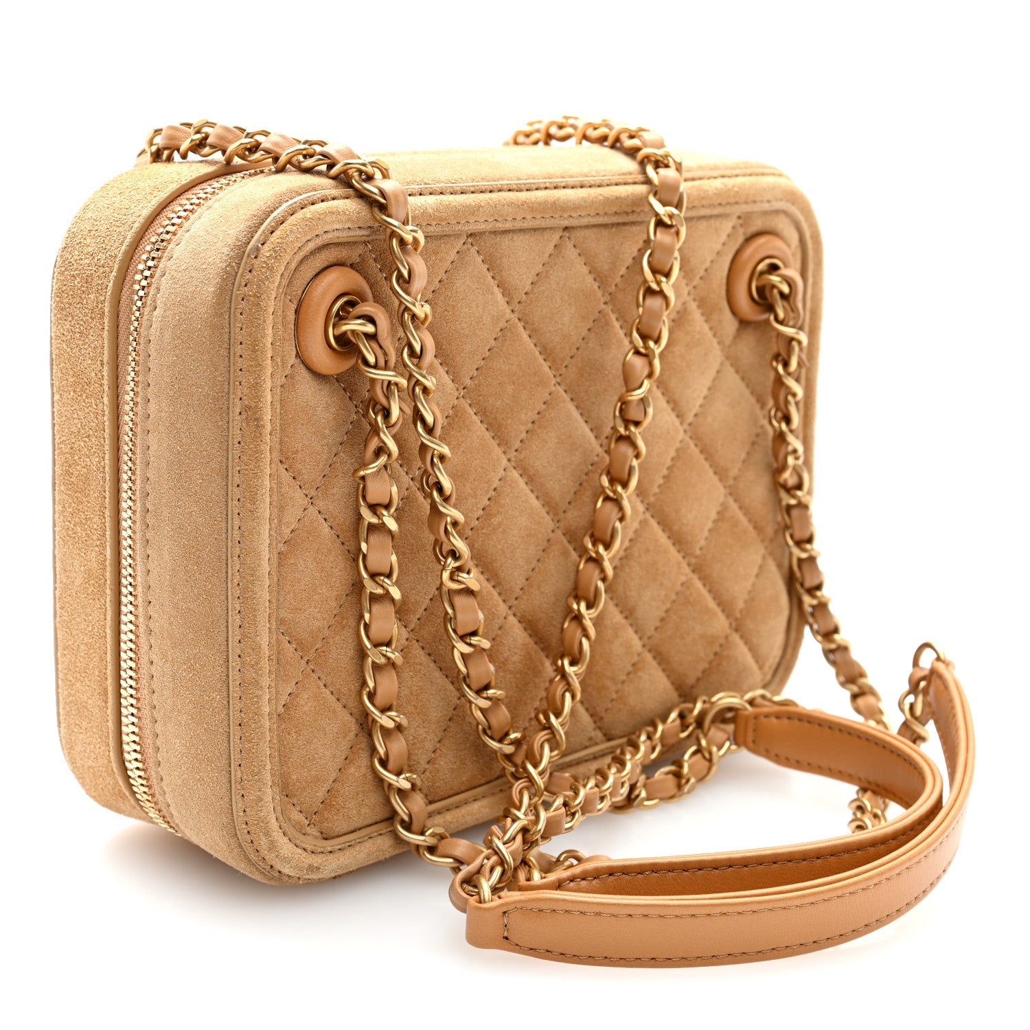 Suede Quilted CC Tassel Camera Case Light Brown