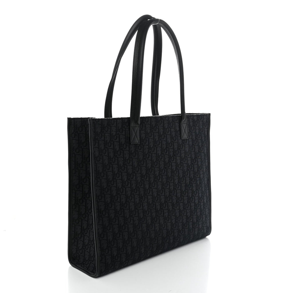 Grained Calfskin Oblique Jacquard Safari Tote  Black
