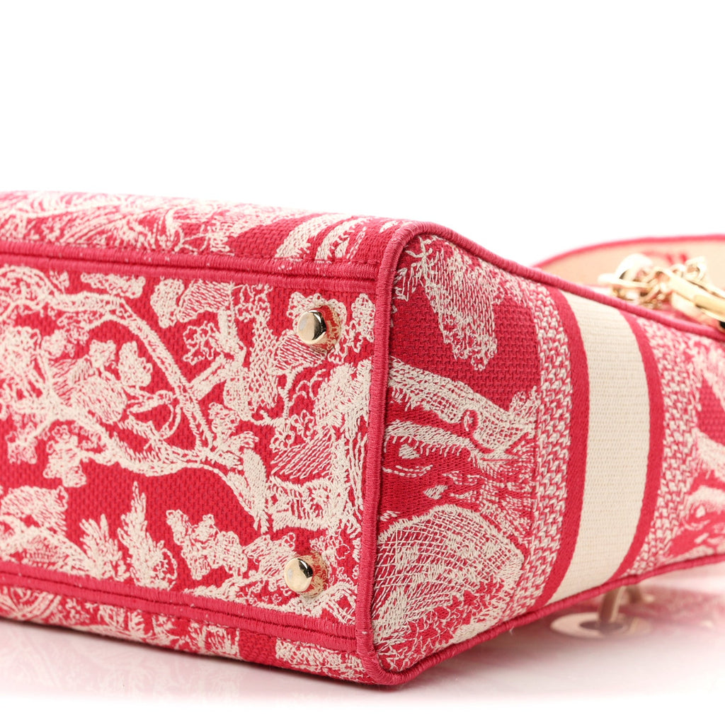 Canvas Toile De Jouy Reverse Embroidered Medium Lady D-Lite Red