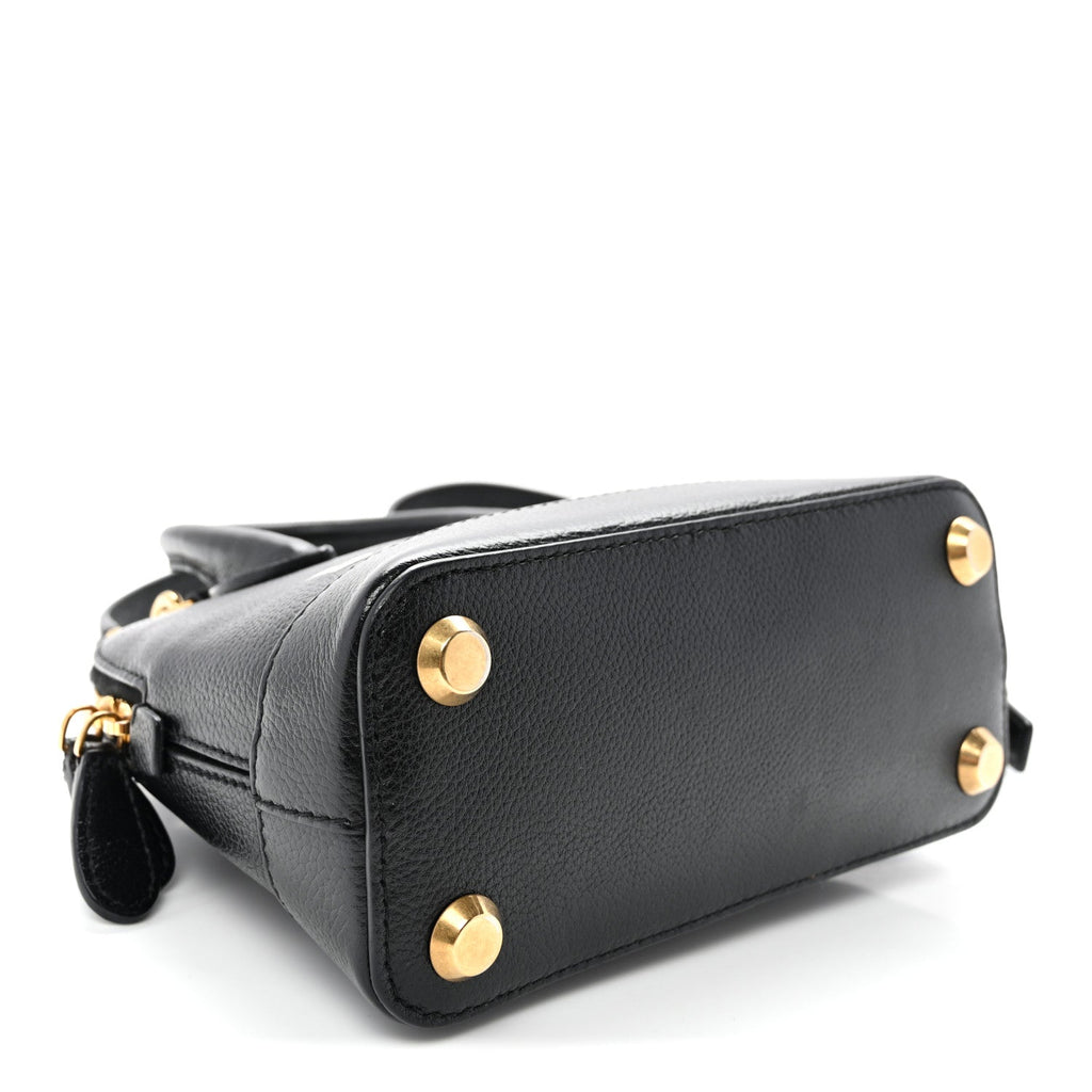 Signature Grained Calfskin Logo XXS Ville Top Handle Bag Black White