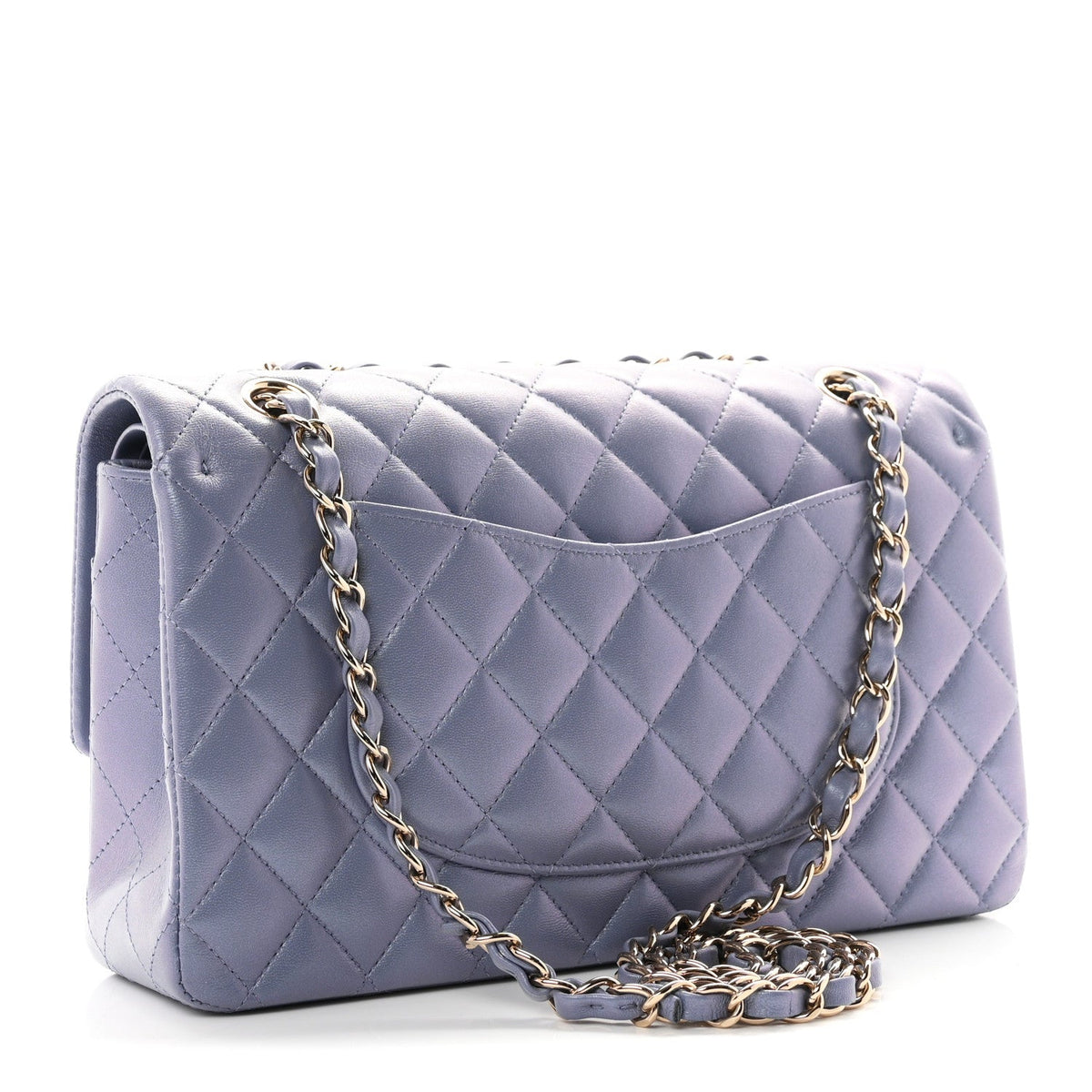 Iridescent Lambskin Quilted Medium Double Flap Light Purple