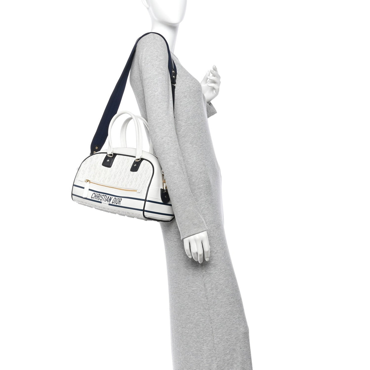 Perforated Calfskin Medium Dior Vibe Classic Bowling Bag White