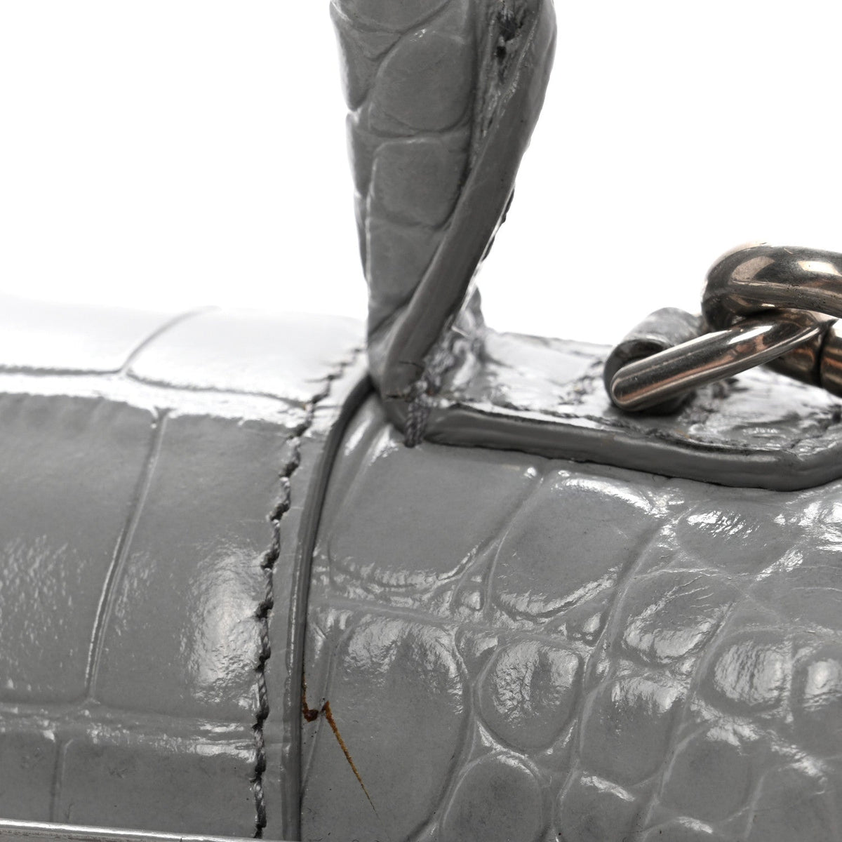 Shiny Calfskin Crocodile Embossed Hourglass Top Handle Bag XS Balenciaga Grey