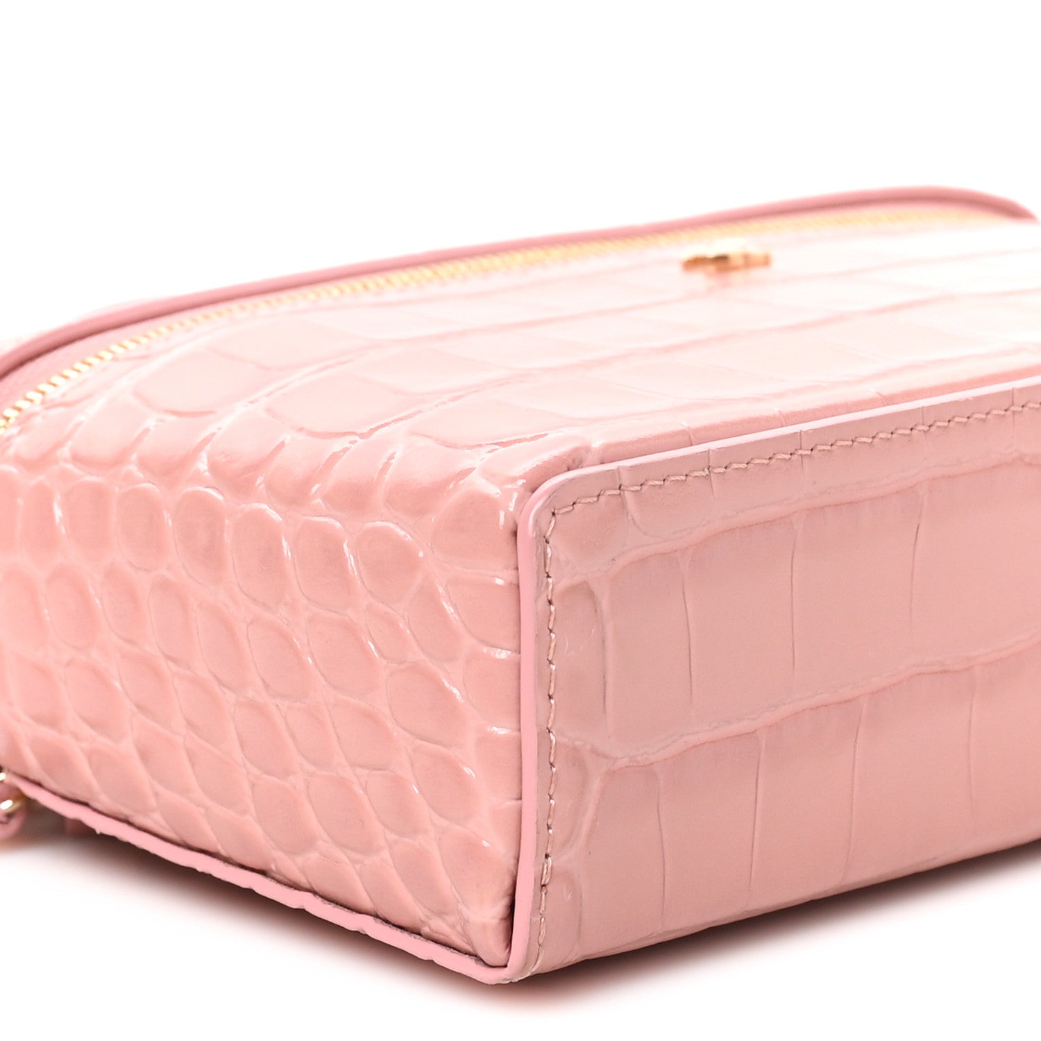 Calfskin Crocodile Embossed Crococo Exoticoco Vanity With Chain Light Pink