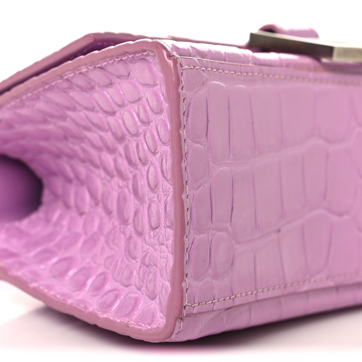 Shiny Calfskin Crocodile Embossed Hourglass Top Handle Bag XS Lilac