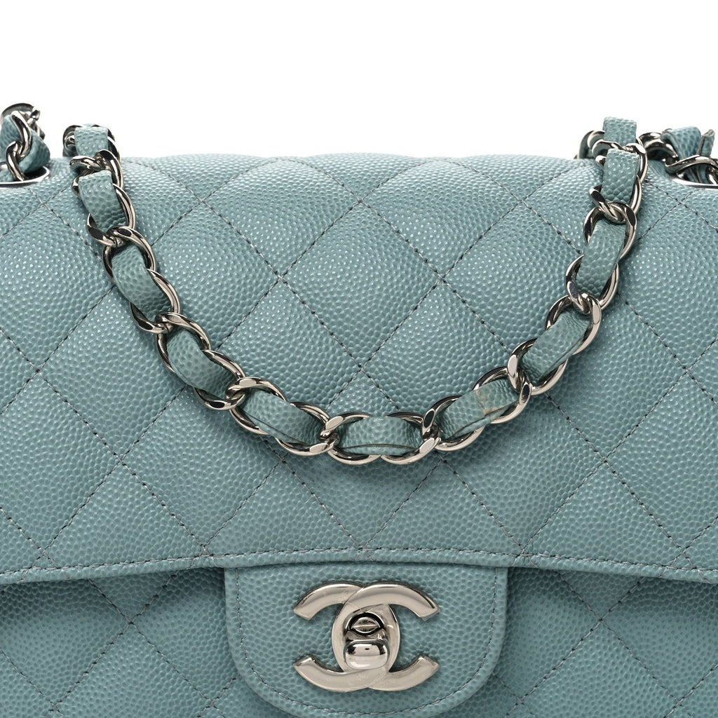 Caviar Quilted Mini Rectangular Flap Blue