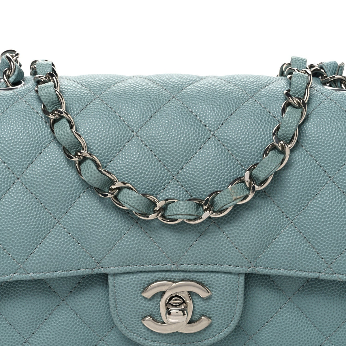 Caviar Quilted Mini Rectangular Flap Blue