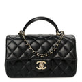 Lambskin Quilted Mini Top Handle Rectangular Flap Black