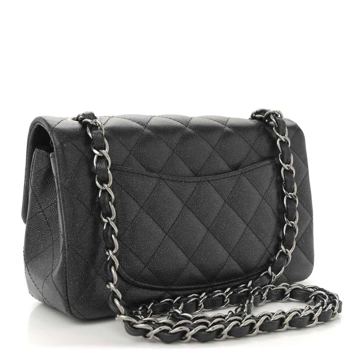Iridescent Caviar Quilted Mini Rectangular Flap Black