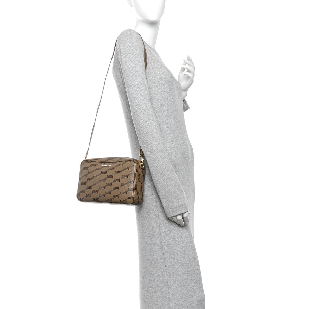 Coated Canvas BB Monogram Medium Signature Camera Bag Beige Brown