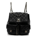 Shiny Caviar Quilted Medium Duma Pockets Drawstring Backpack Black