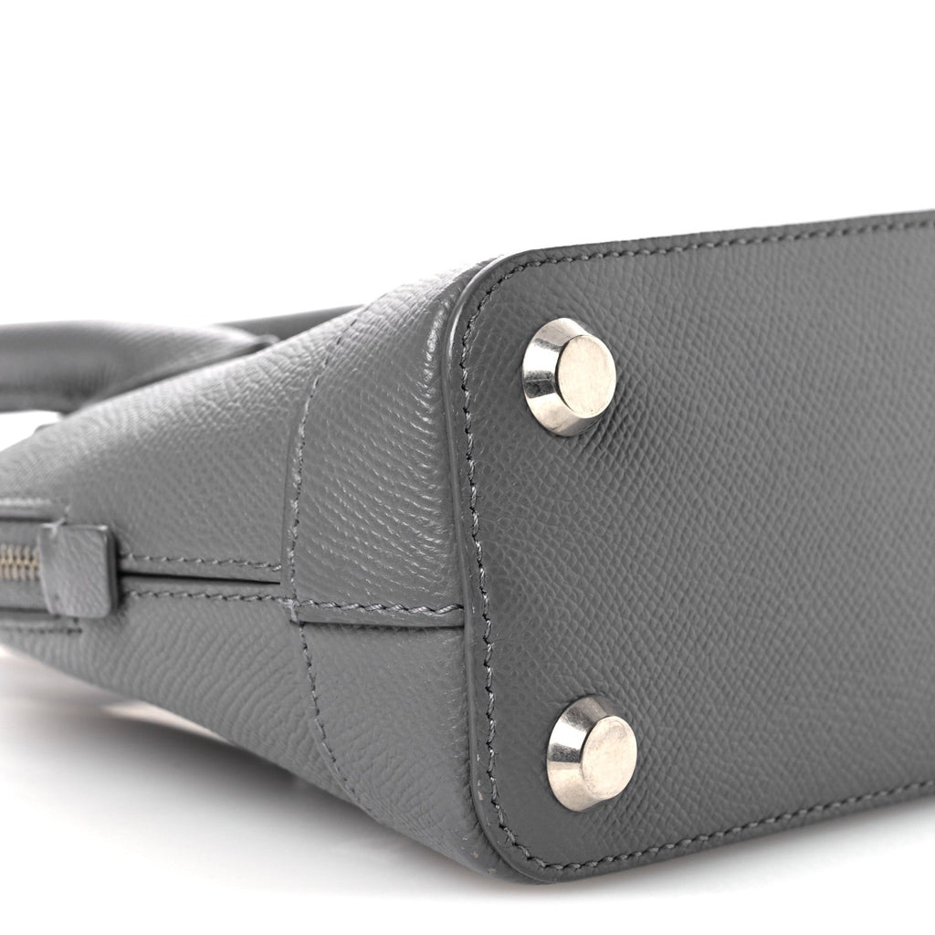 Signature Grained Calfskin Logo XXS Ville Top Handle Bag Gris Perle Fonce White