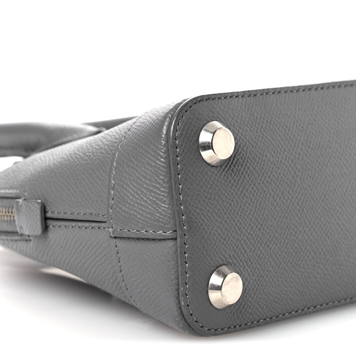Signature Grained Calfskin Logo XXS Ville Top Handle Bag Gris Perle Fonce White