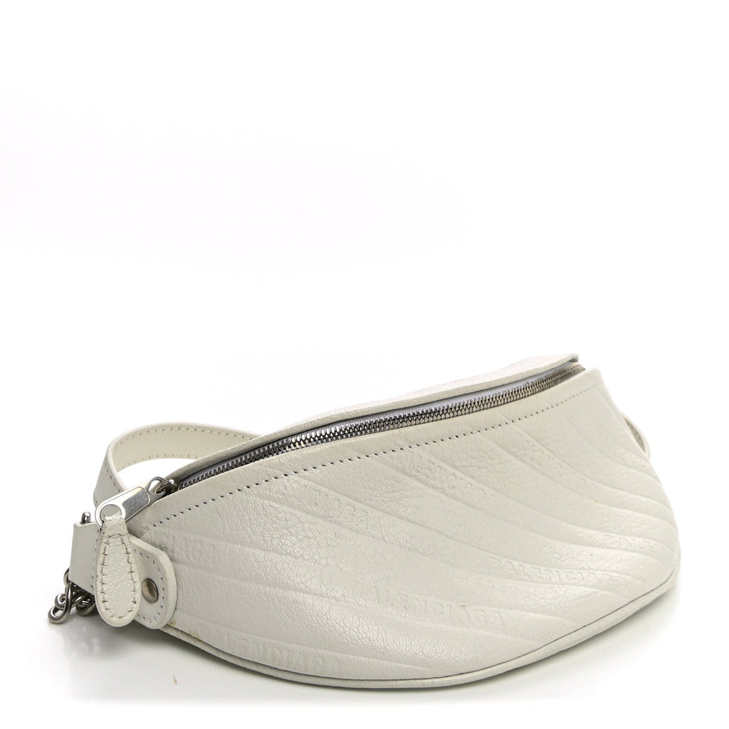 Shiny Goatskin Allover Logo Embossed XXS Souvenir Belt Bag White